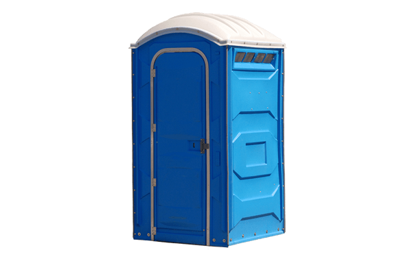 Standard blue portable restroom ready for delivery